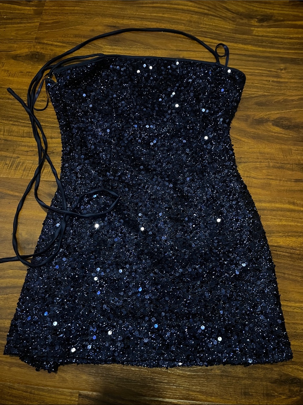 Edikted Strapless Navy Sequin Mini Dress